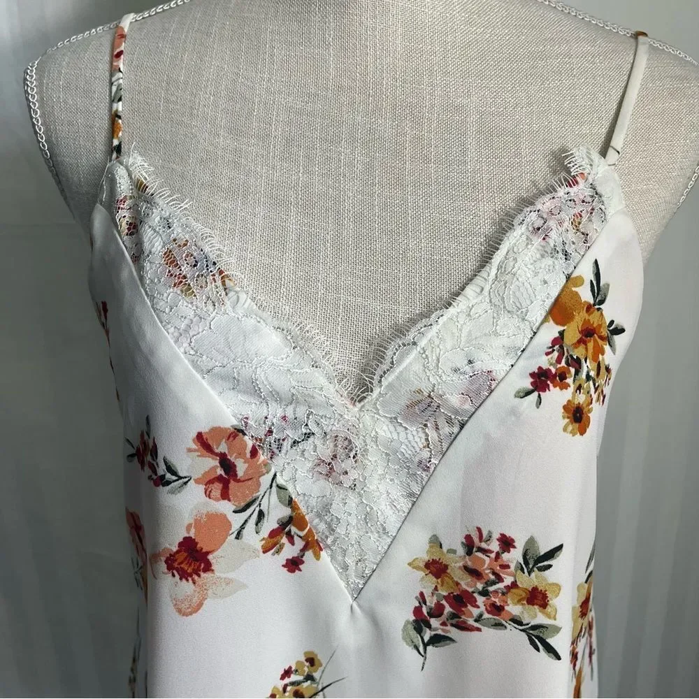 Socialite Cream Floral Lace Cami Tank Top Small - Picture 5 of 10